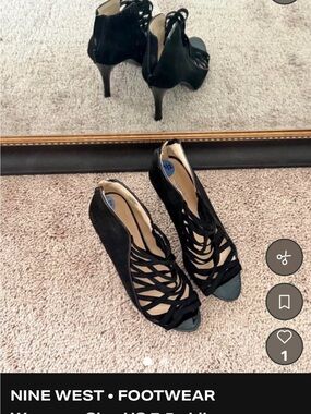 Nine West Black Strappy Cage Peep-Toe Heels